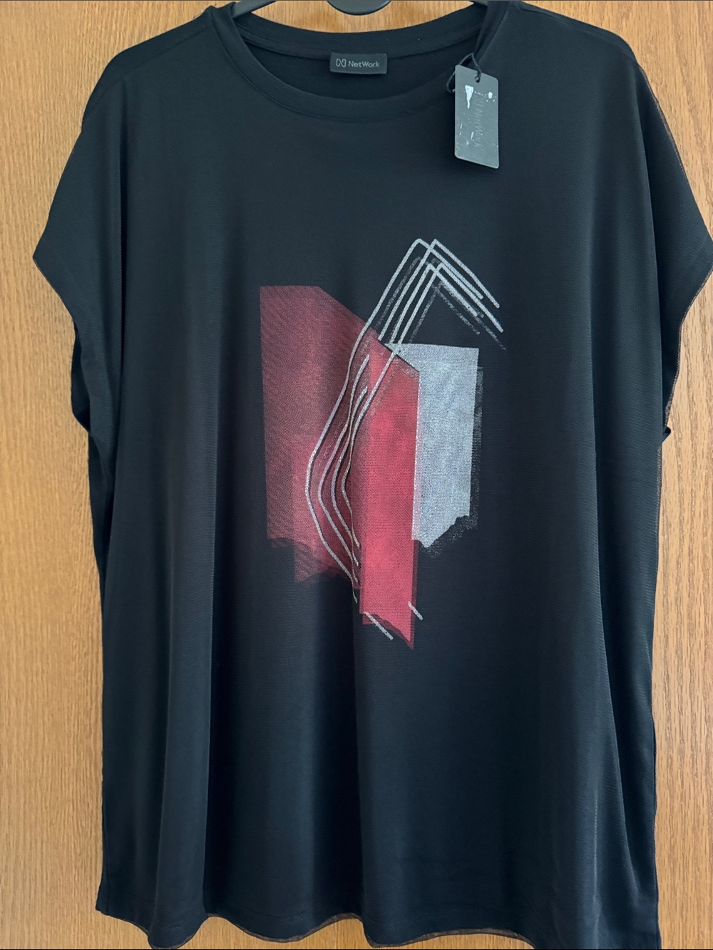 Black Short Sleeve Tee with Red & Gray Graphic